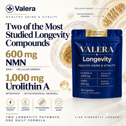 Valera Longevity NMN 600 mg and Urolithin A 1,000 mg Vegan Capsules, 60 Count