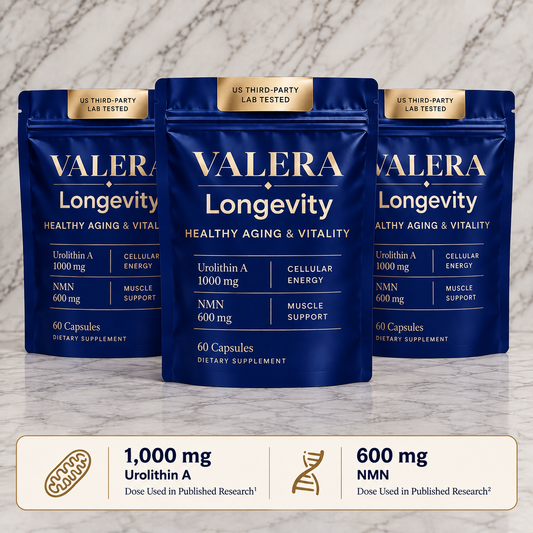 Valera Longevity: 600mg NMN + 500mg Urolithin A (90-Day Supply)