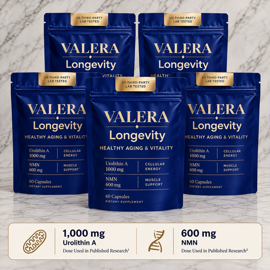 Valera Longevity: 600mg NMN + 500mg Urolithin A (180-Day Supply)