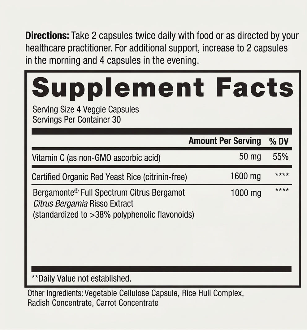 Valera Cholesterol Red Yeast Rice + Citrus Bergamot Dietary Supplement Veggie Capsules