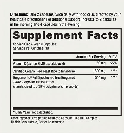 Valera Cholesterol Red Yeast Rice + Citrus Bergamot Dietary Supplement Veggie Capsules