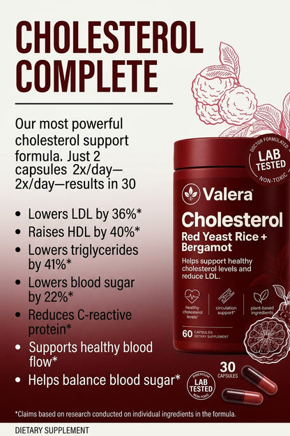 Valera Cholesterol Red Yeast Rice + Citrus Bergamot Dietary Supplement Veggie Capsules